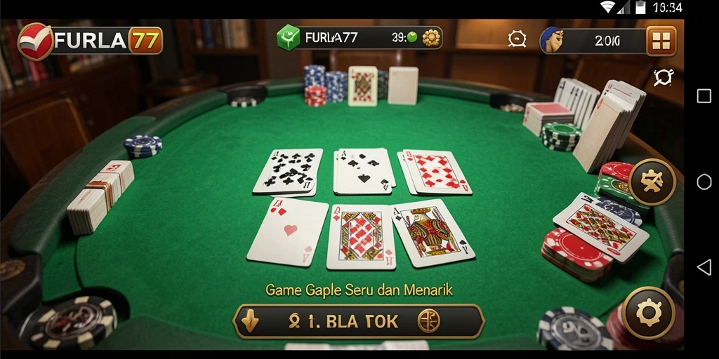 Tangkapan layar gameplay FURLA77 menunjukkan suasana permainan Gaple yang mengasyikkan.