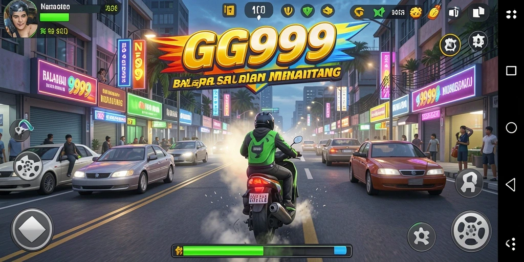 Gameplay seru di GG999 dengan mobil balap di trek menantang.