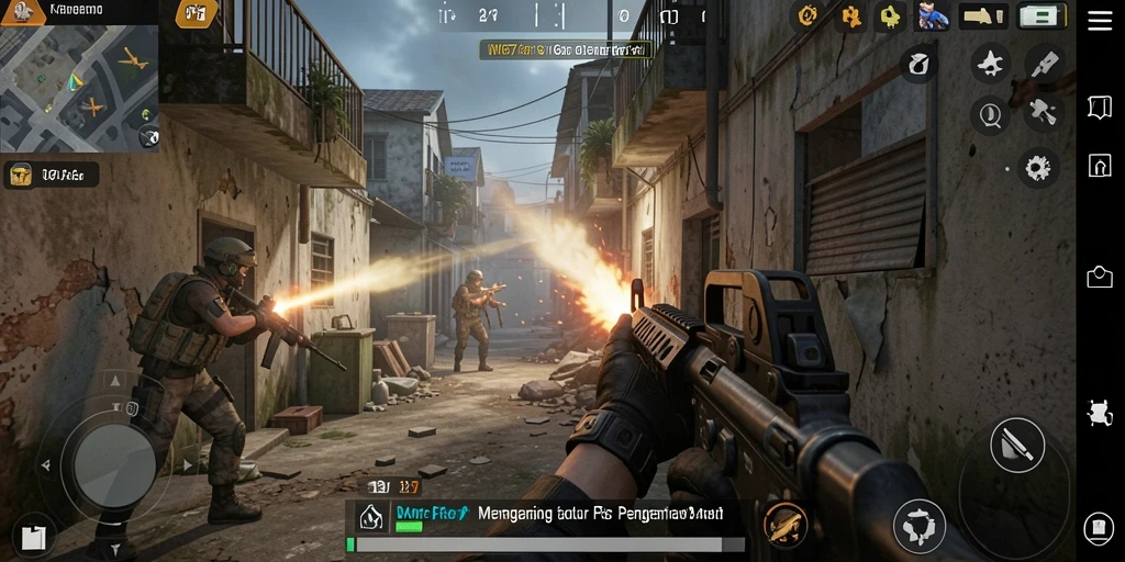 Tampilan gameplay menegangkan dari W67 dengan aksi senjata yang mendebarkan.